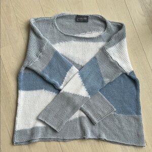 Wooden Ships Blue and Gray Geometric Crew Neck Sweater